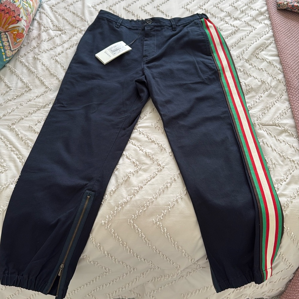 Gucci Navy Joggers with Stripe Detail